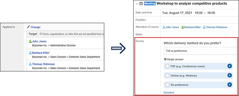 Screen capture: Both the creator of the questionnaire and the respondents are configured as targets.