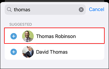 Screenshot: One of the users in the suggestion is highlighted