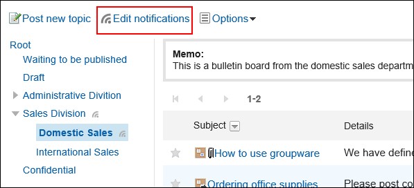 Image of an action link to configure update notifications