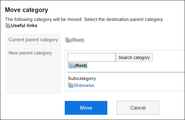 Screen to move categories
