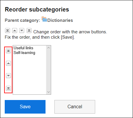 Screen to reorder subcategories