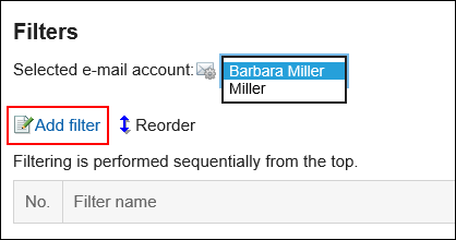 Image of the action link for adding filters