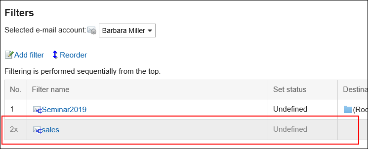 Filter Settings Screen