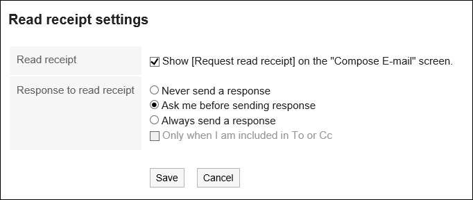 Read Receipt Settings screen