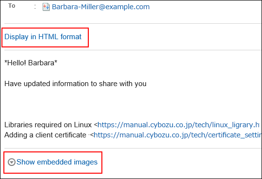Image of the action link for displaying in HTML format