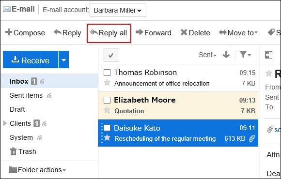 Image of the preview screen where the Reply all link is highlighted