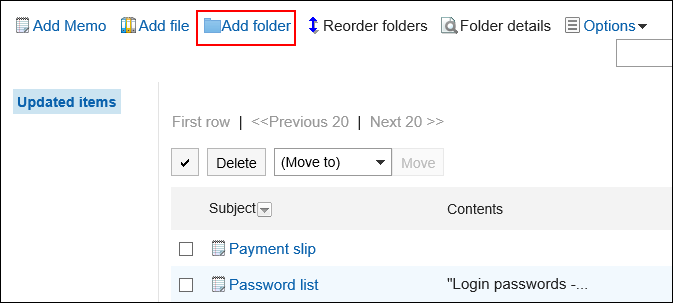 Image of the Add Folder action link