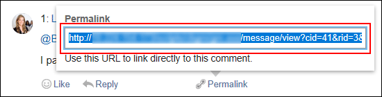 Screenshot: Permalink of a comment is highlighted