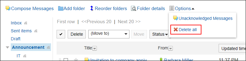Image of an action link to delete all data within a folder