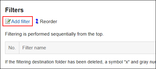 Image of the action link for adding filters
