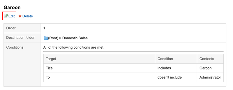 Screenshot: The Edit link is highlighted in the details screen