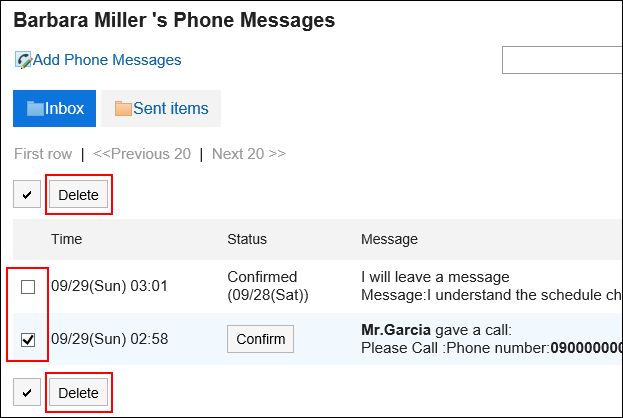 Image of selecting phone message you want to delete
