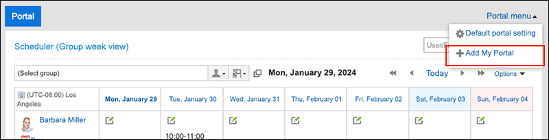 Screenshot: A screen with the "Add My Portal" action link highlighted