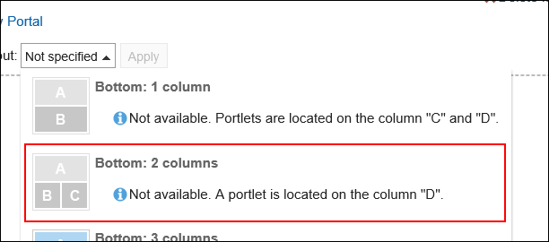Image showing the layout that has fewer number of columns cannot be selected