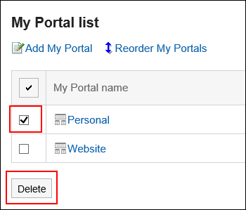 Image of selecting My Portals to delete