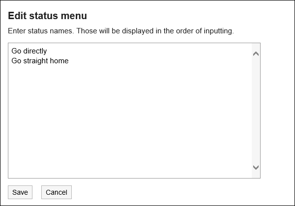 Image of the Status Settings screen