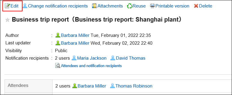 Screen capture: Action link to make change