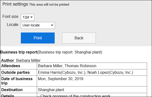 Print settings screen