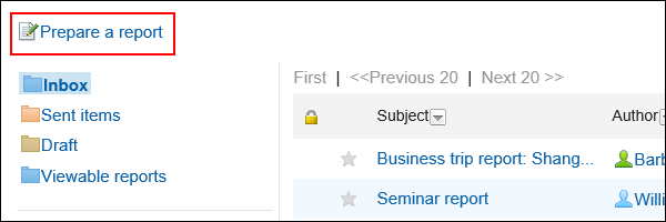 Image of the action link to create a report