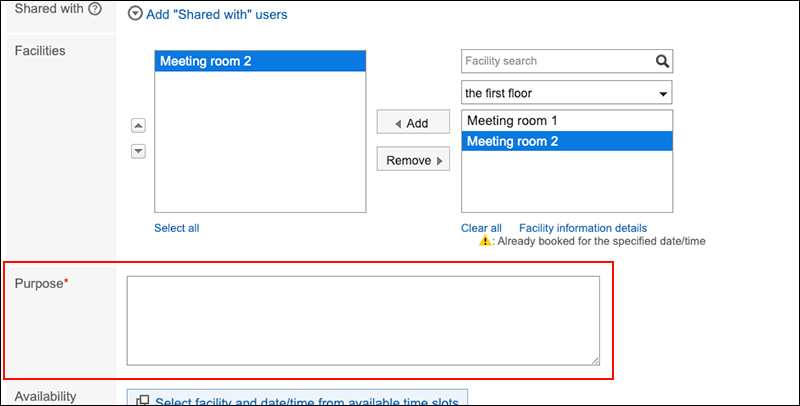 Screenshot: The "New appointment" screen with the "Purpose" field highlighted
