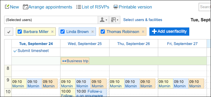 Screenshot: Example of the screen to check appointments