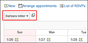 Screenshot: Week view screen. The "Add user/facility" button link and the input field are highlighted