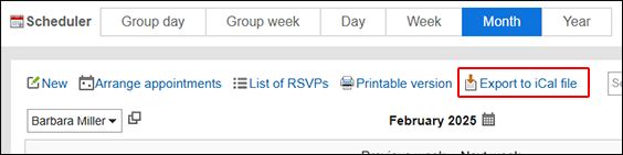 Image of the link for exporting iCalendar file
