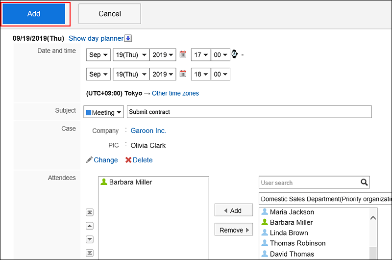 Image of Garoon appointments added from the kintone app