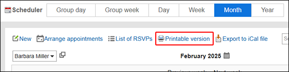Screenshot:The "Printable version" link is highlighted in the Month view