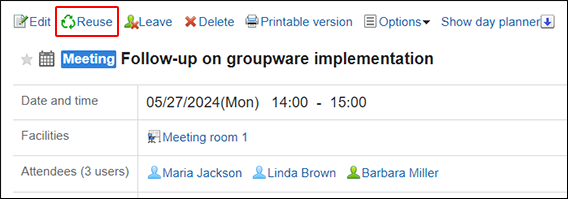 Screenshot: The "Reuse" link is highlighted