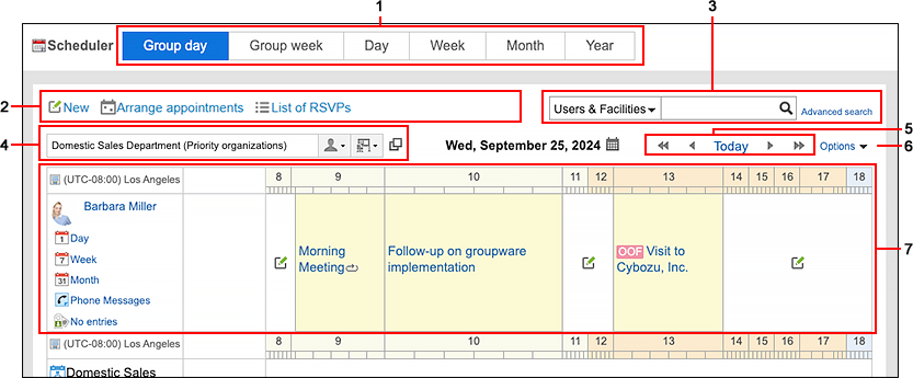 Screenshot: An example of Group day view screen