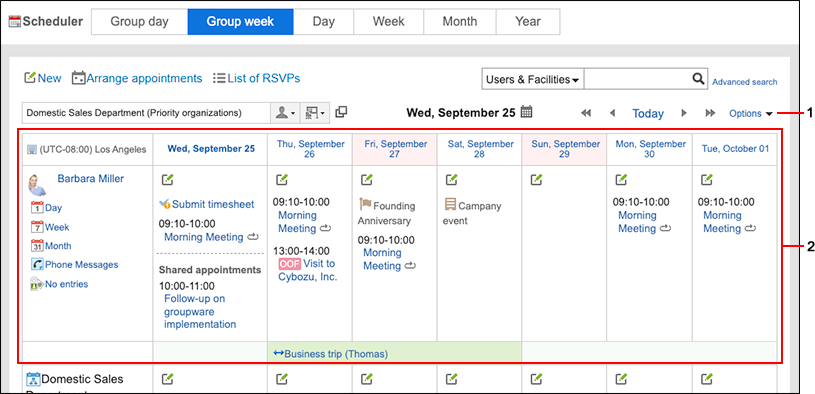 Screenshot: An example of Group week view screen