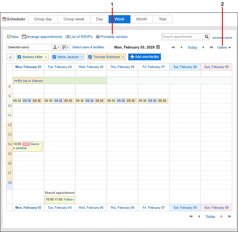 Screenshot: Week View Screen
