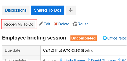 Screen capture: Button to resume my To-Do