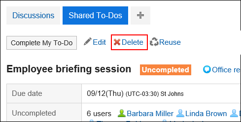 Screen capture: Action link for deletion