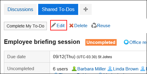 Screen capture: Action link to make change