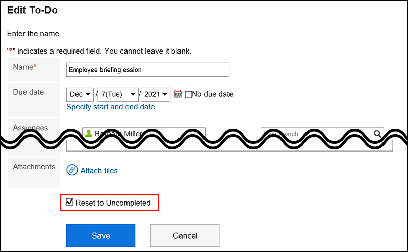 Screen capture: Selecting a checkbox to reset the status back to uncompleted