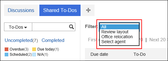 Capture: Filtered discussions on the "Shared To-Dos" screen