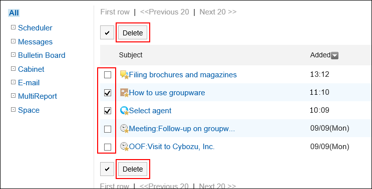 Image of selecting a page to delete from favorites
