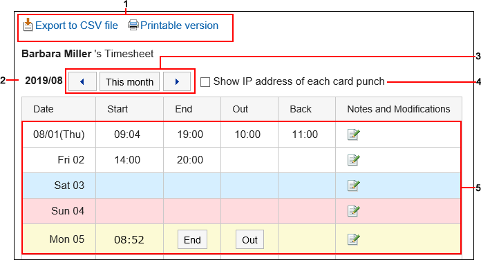 The "timesheet" screen