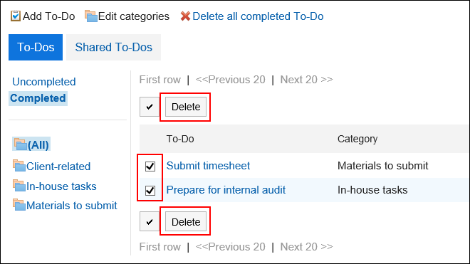 Image with the selected To-Do to be deleted