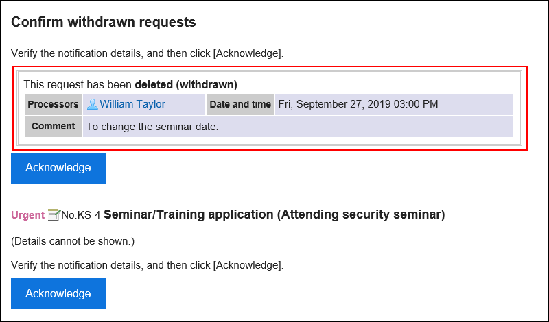 Image of the message indicating that the request has been withdrawn