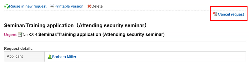Image of an action link for canceling a request
