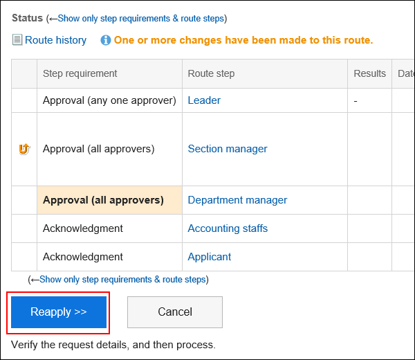 Image of the request action link