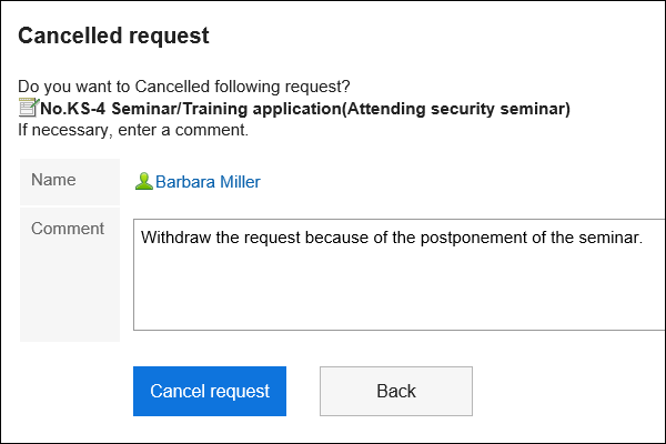 Cancel Request Screen