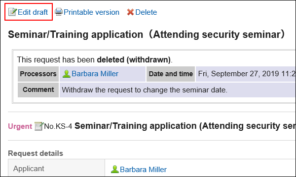 Image of an action link to edit drafts