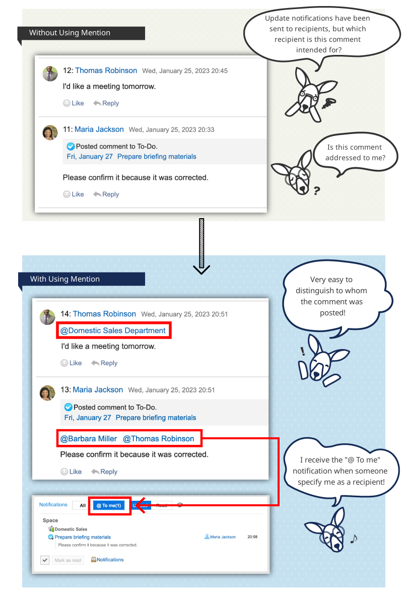 Illustration: Showing an example of using the mention feature