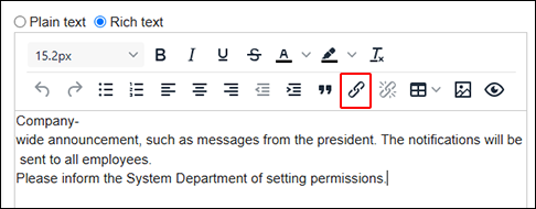 Screenshot: Insert/edit link icon is highlighted