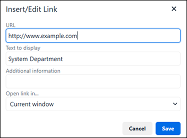 Screenshot: The "Insert/Edit Link" screen