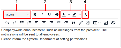Screenshot: The icons to decorate texts are highlighted on the Rich text toolbar